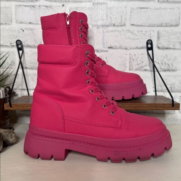 Justfab Tevos Combat Boots, Pink Size 8.5 - Picture 4 of 10